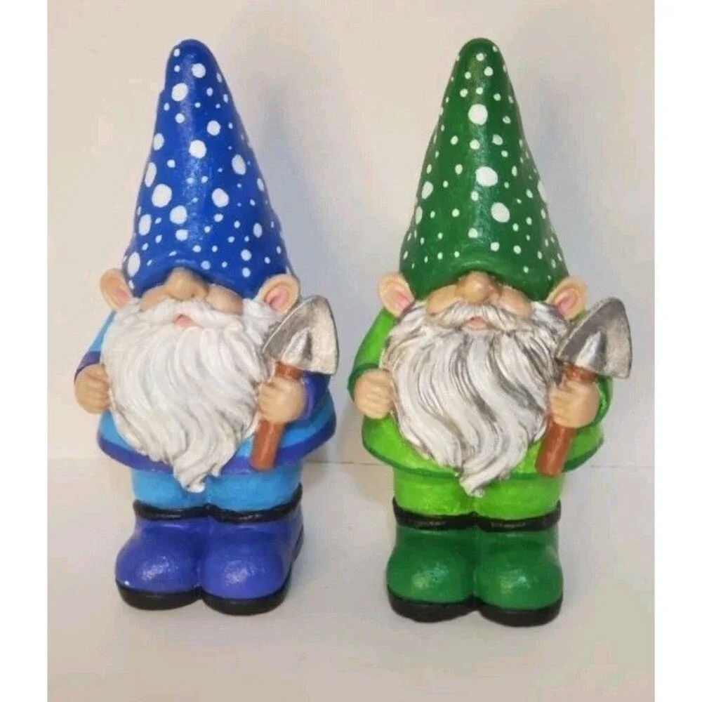 Hand Painted Garden Gnome Shovel Polka Dot Custom Statue OOAK 10